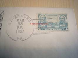 USA:n sisällisota ensipäiväkuori FDC 1937 &quot;Stonewall&quot; Jackson &amp; Robert E. Lee