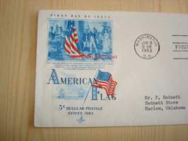 USA:n lippuaihe 1963 USA ensipäiväkuori FDC
