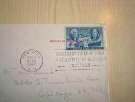 Postimerkki 100-vuotta 1847-1947 USA ensipäiväkuori FDC Centenary U.S. Postage Stamps