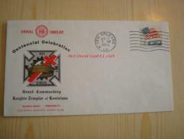 Vapaamuurari Grand Commandery Knights Templar of Louisiana 1963 USA ensipäiväkuori FDC Masonic Cachet + kirje ja kortti