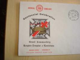 Vapaamuurari Grand Commandery Knights Templar of Louisiana 1963 USA ensipäiväkuori FDC Masonic Cachet + kirje ja kortti