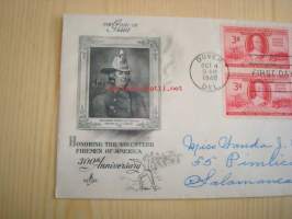 Vapaapalokunta 300-vuotta 1648-1948 USA ensipäiväkuori FDC neljällä postimerkillä