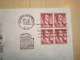 John Jay Patriot - Statesman - First Chief Justice of United States Supreme Court 1958 USA ensipäiväkuori FDC neljällä postimerkillä
