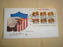 Eagle and Shield 1989 USA ensipäiväkuori FDC kuuden postimerkin arkilla hieno