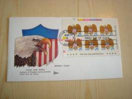 Eagle and Shield 1989 USA ensipäiväkuori FDC kuuden postimerkin arkilla hieno