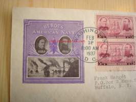 Heroes of the American Navy David G. Farragut &amp; David D. Porter 1937 USA ensipäiväkuori FDC neljällä postimerkillä