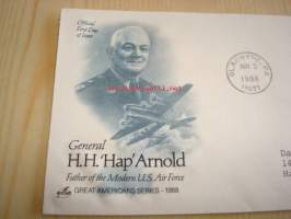 General H.H. &quot;Hap&quot; Arnold Father of the Modern U.S. Air Force 1988 USA ensipäiväkuori FDC ilmavoimat