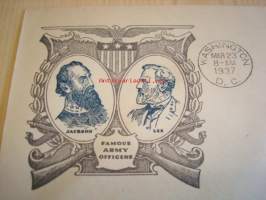 USA:n sisällisota Jackson &amp; Lee 1937 USA ensipäiväkuori FDC Famous Army Officers