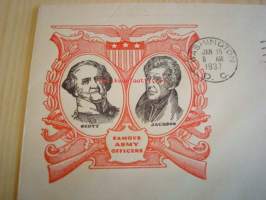 Scott &amp; Jackson 1937 USA ensipäiväkuori FDC Famous Army Officers kahdella postimerkillä