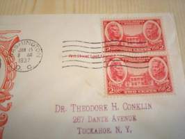 Scott &amp; Jackson 1937 USA ensipäiväkuori FDC Famous Army Officers kahdella postimerkillä