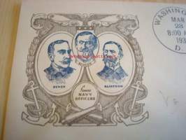 Dewey &amp; Schley &amp; Sampson 1937 USA ensipäiväkuori FDC Famous Navy Officers