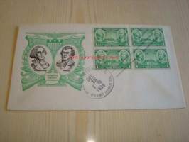 Washington &amp; Greene 1936 USA ensipäiväkuori FDC Famous Army Officers neljällä postimerkillä