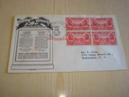 Jackson &amp; Scott 1937 USA ensipäiväkuori FDC Army Heroes neljällä postimerkillä