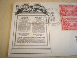 Jackson &amp; Scott 1937 USA ensipäiväkuori FDC Army Heroes neljällä postimerkillä