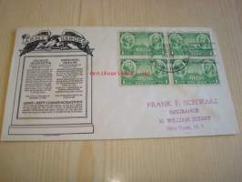 Washington &amp; Greene 1936 USA ensipäiväkuori FDC Army Heroes neljällä postimerkillä