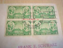 Washington &amp; Greene 1936 USA ensipäiväkuori FDC Army Heroes neljällä postimerkillä