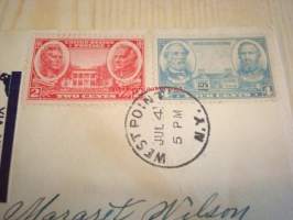 Westpoint The Military Academy 1937 USA ensipäiväkuori FDC kahdella postimerkillä Lee &amp; Jackson ja Jackson &amp; Scott