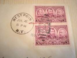 Westpoint The Military Academy 1937 USA ensipäiväkuori FDC kahdella postimerkillä Sheridan &amp; Grant &amp; Sherman