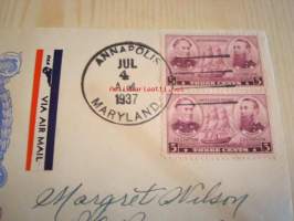 Annapolis The Naval Academy 1937 USA ensipäiväkuori FDC kahdella postimerkillä Farragut &amp; Porter