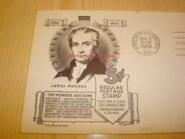 Presidentti VM. James Monroe 1954 USA ensipäiväkuori FDC