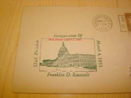Presidentti Franklin D. Roosevelt Inauguration 1933 USA ensipäiväkuori FDC + alkuperäiset mainokset