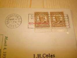 Presidentti Franklin D. Roosevelt Inauguration 1933 USA ensipäiväkuori FDC + alkuperäiset mainokset