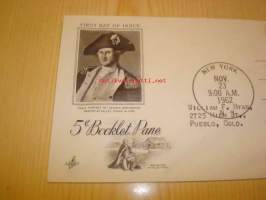 Presidentti George Washington 1962 USA ensipäiväkuori FDC viidellä postimerkillä