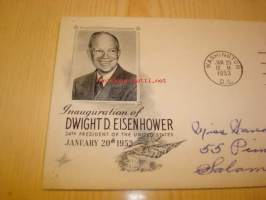 Presidentti Dwight D. Eisenhower 1953 USA ensipäiväkuori FDC