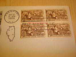 Presidentti Lincoln &amp; Douglas debates 1958 USA ensipäiväkuori FDC neljällä postimerkillä