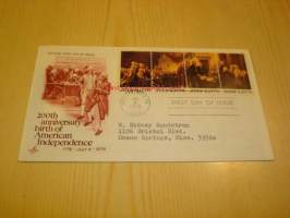 200th Anniversary birth of American Independence 1776-1976 USA ensipäiväkuori FDC neljän postimerkin sarjalla