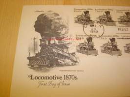Rautatie juna Locomotive 1870s USA 1982 ensipäiväkuori FDC kymmenellä postimerkillä