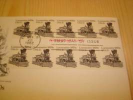 Rautatie juna Locomotive 1870s USA 1982 ensipäiväkuori FDC kymmenellä postimerkillä