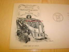 Rautatie juna Railroad Engineers of America USA 1950 ensipäiväkuori FDC