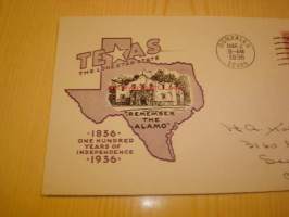 Texas USA 1936 ensipäiväkuori FDC Remember the Alamo