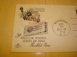 Vapaudenpatsas USA 1954 ensipäiväkuori FDC kuudella postimerkillä