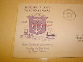 Rhode Island, 1636-1936 ensipäiväkuori FDC USA