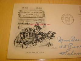 Villi-Länsi Midwest Centenary Kansas City 1850-1950 ensipäiväkuori FDC USA