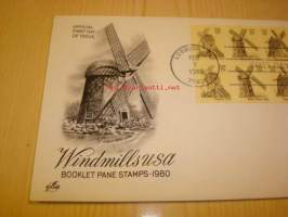 Tuulimylly Windmills 1980 ensipäiväkuori FDC USA kymmenellä postimerkillä (5 erilaista)