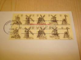 Tuulimylly Windmills 1980 ensipäiväkuori FDC USA kymmenellä postimerkillä (5 erilaista)