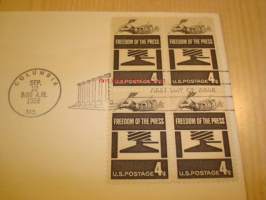 Honoring Journalism and Freedom of the Press 1958 ensipäiväkuori FDC USA neljällä postimerkillä