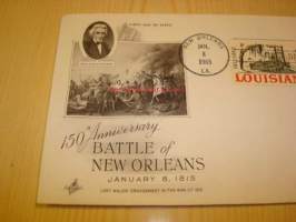 Battle of New Orleans 1815-1965 ensipäiväkuori FDC USA kolmella erilaisella postimerkillä