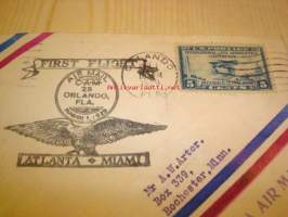 First Flight Atlanta - Miami 1929 ensipäiväkuori FDC USA