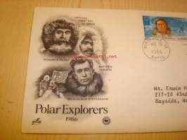 Polar Explorers Robert E. Peary, Matthew Henson ja Vilhjalmur Stefansson 1986 USA ensipäiväkuori FDC