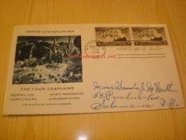 WWII 2. maailmansota The Four Chaplains 1948 USA ensipäiväkuori FDC kahdella postimerkillä