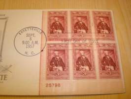 200th Anniversary of Lafayette 1757-1957 USA ensipäiväkuori FDC kuudella postimerkillä