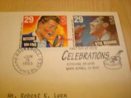 Ritchie Valens ja Otis Redding 1993 USA ensipäiväkuori FDC molempien postimerkillä