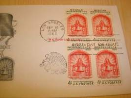 150th Anniversary of Mexican Independence 1810-1960 USA ensipäiväkuori FDC neljällä postimerkillä