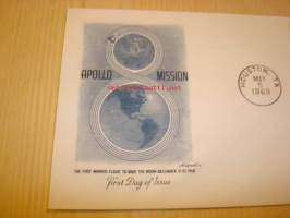 Apollo 8 Mission Nasa 1969 USA ensipäiväkuori FDC neljällä kuu-postimerkillä