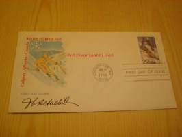 Galgary talviolympialaiset Winter Olympics 1988 USA ensipäiväkuori FDC kuoren suunnittelijan nimikirjoituksella