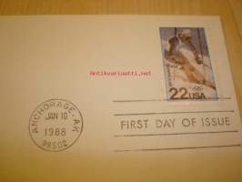 Galgary talviolympialaiset Winter Olympics 1988 USA ensipäiväkuori FDC kuoren suunnittelijan nimikirjoituksella